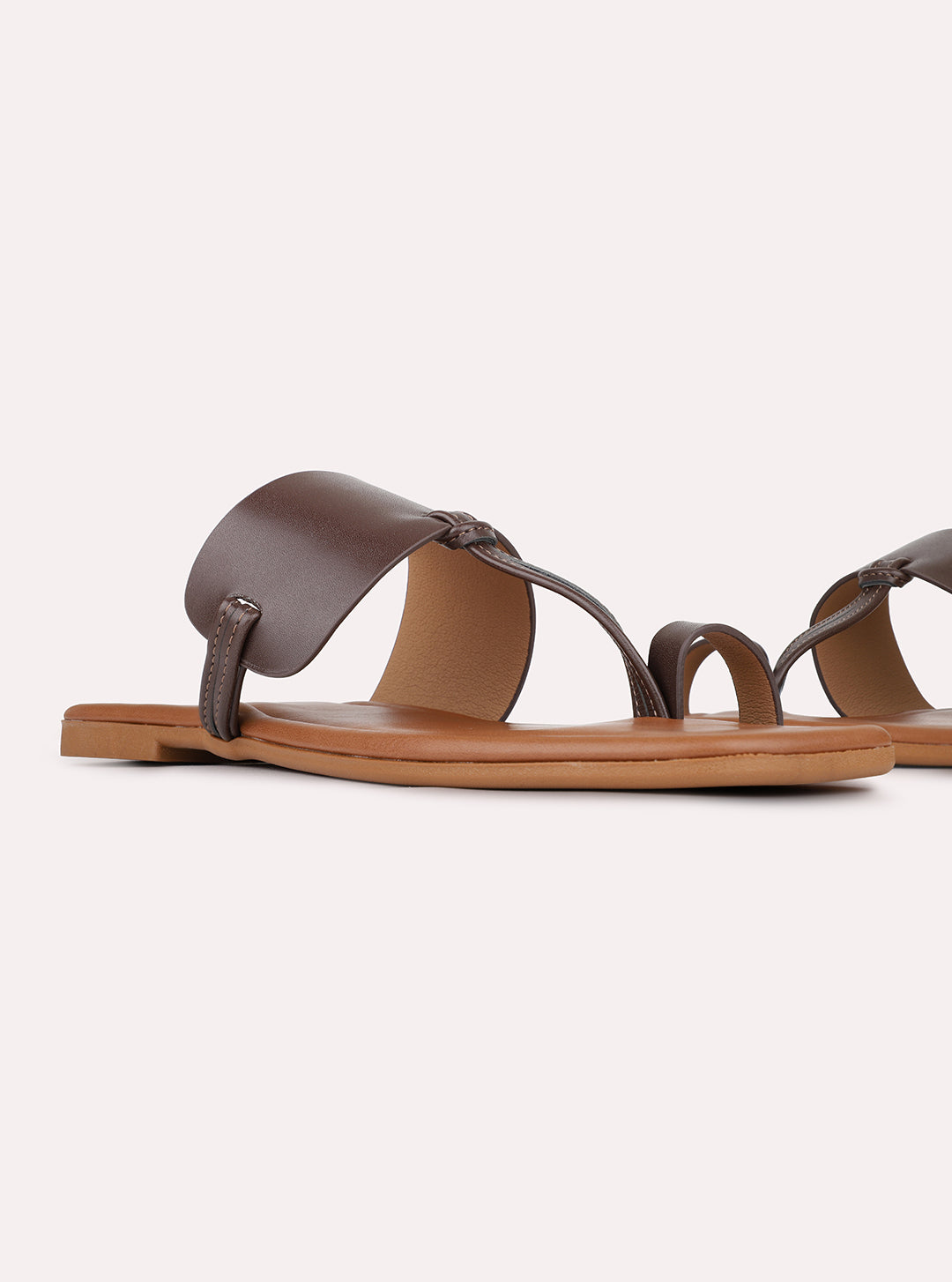 Womens Brown Casual Solid One Toe Flats