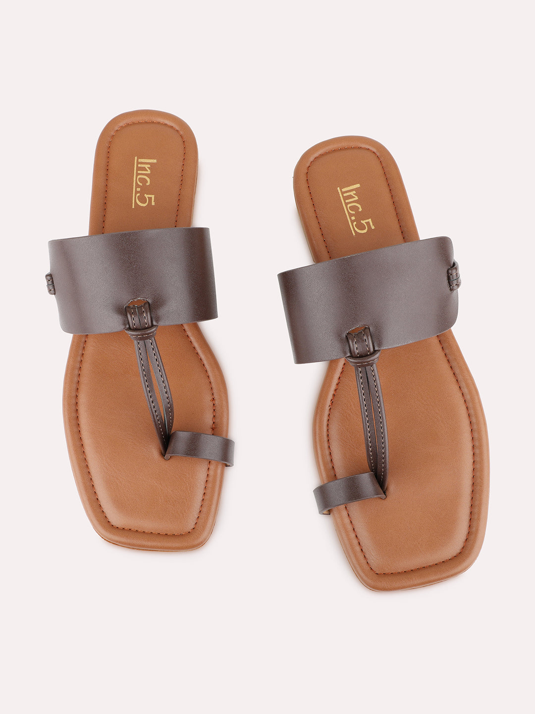 Womens Brown Casual Solid One Toe Flats