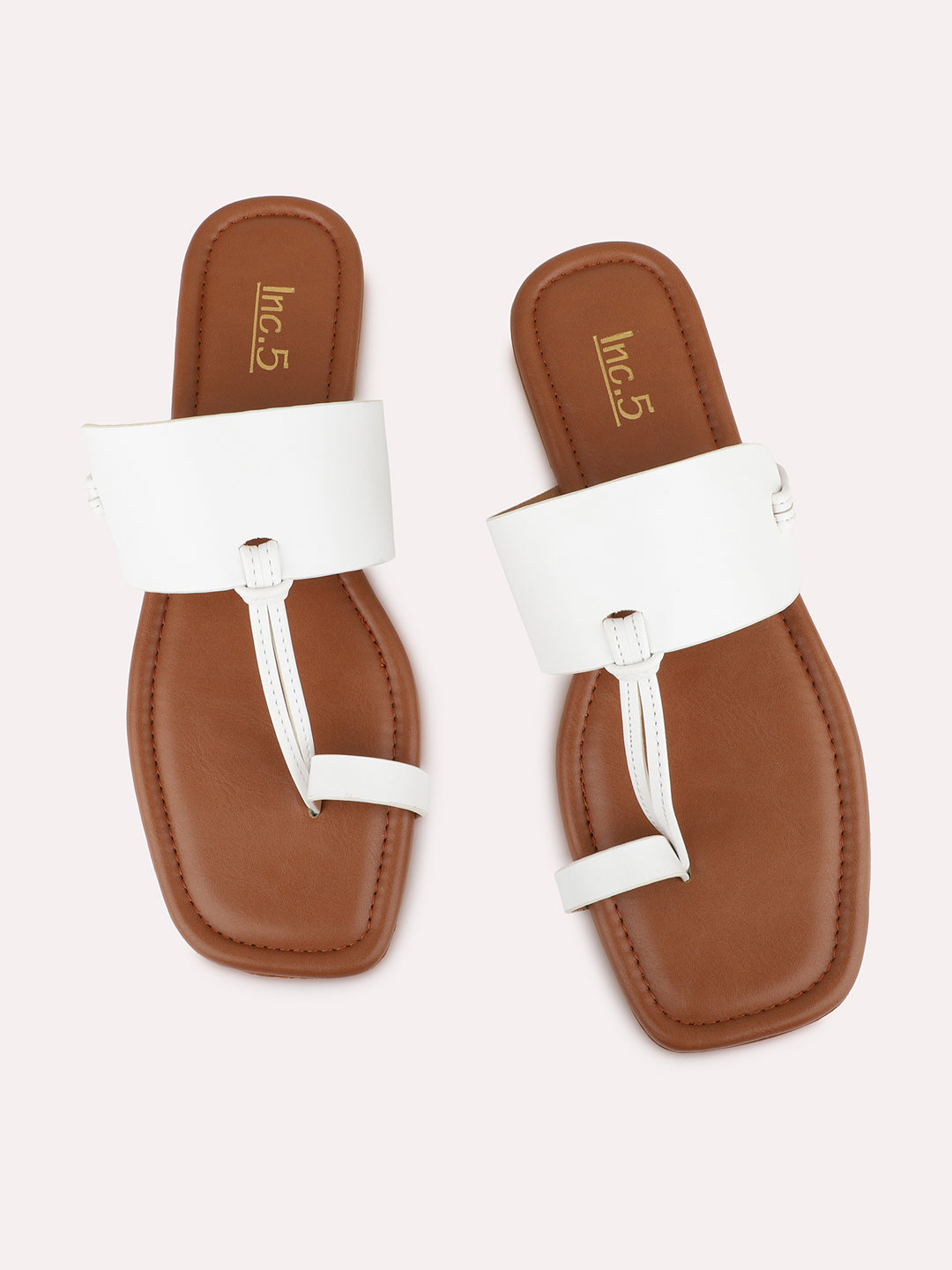 Womens White Casual Solid Pattern One Toe Flats