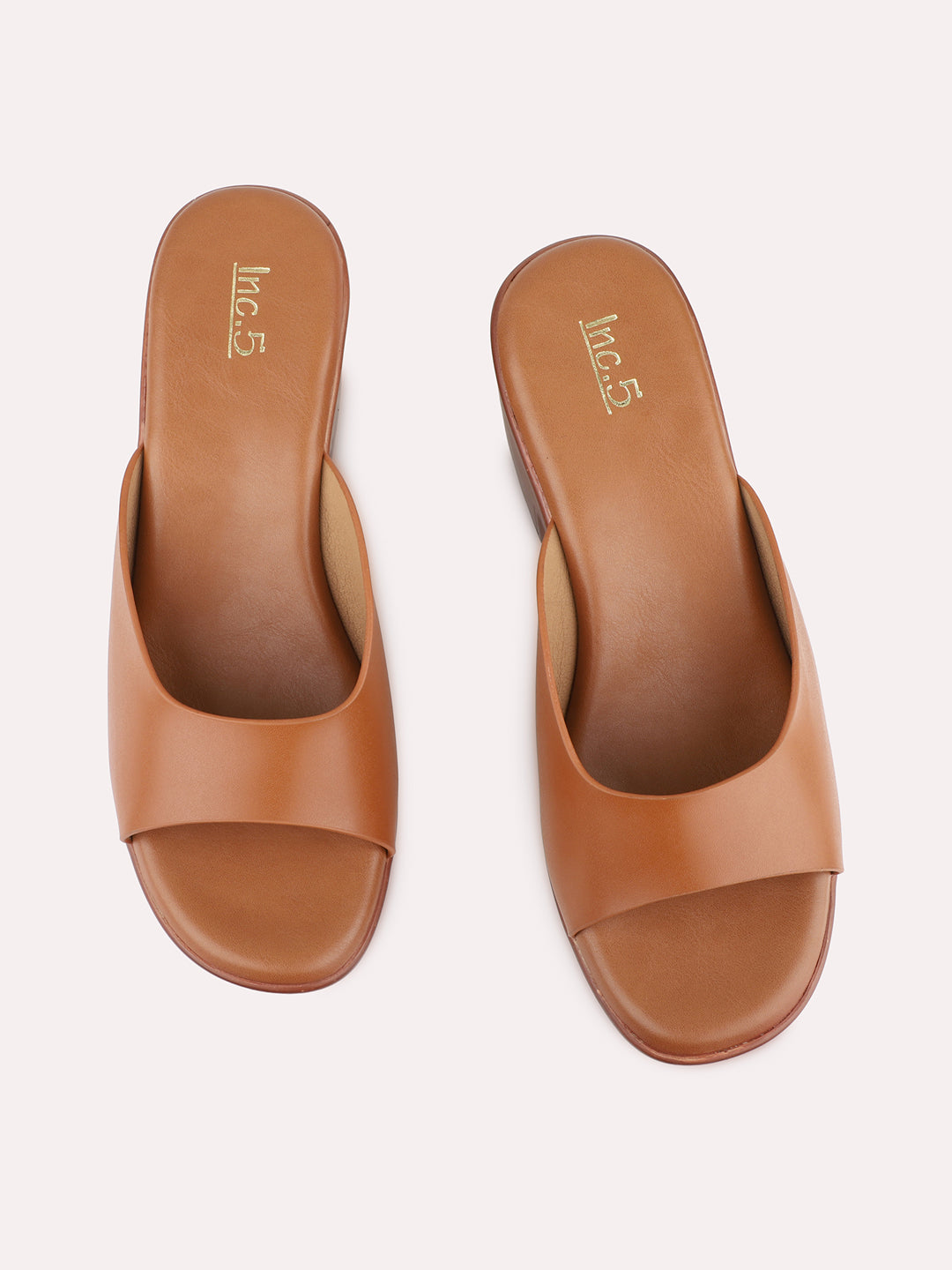 Womens Tan Casual Solid Pattern Round Toe Shape Platform Heels