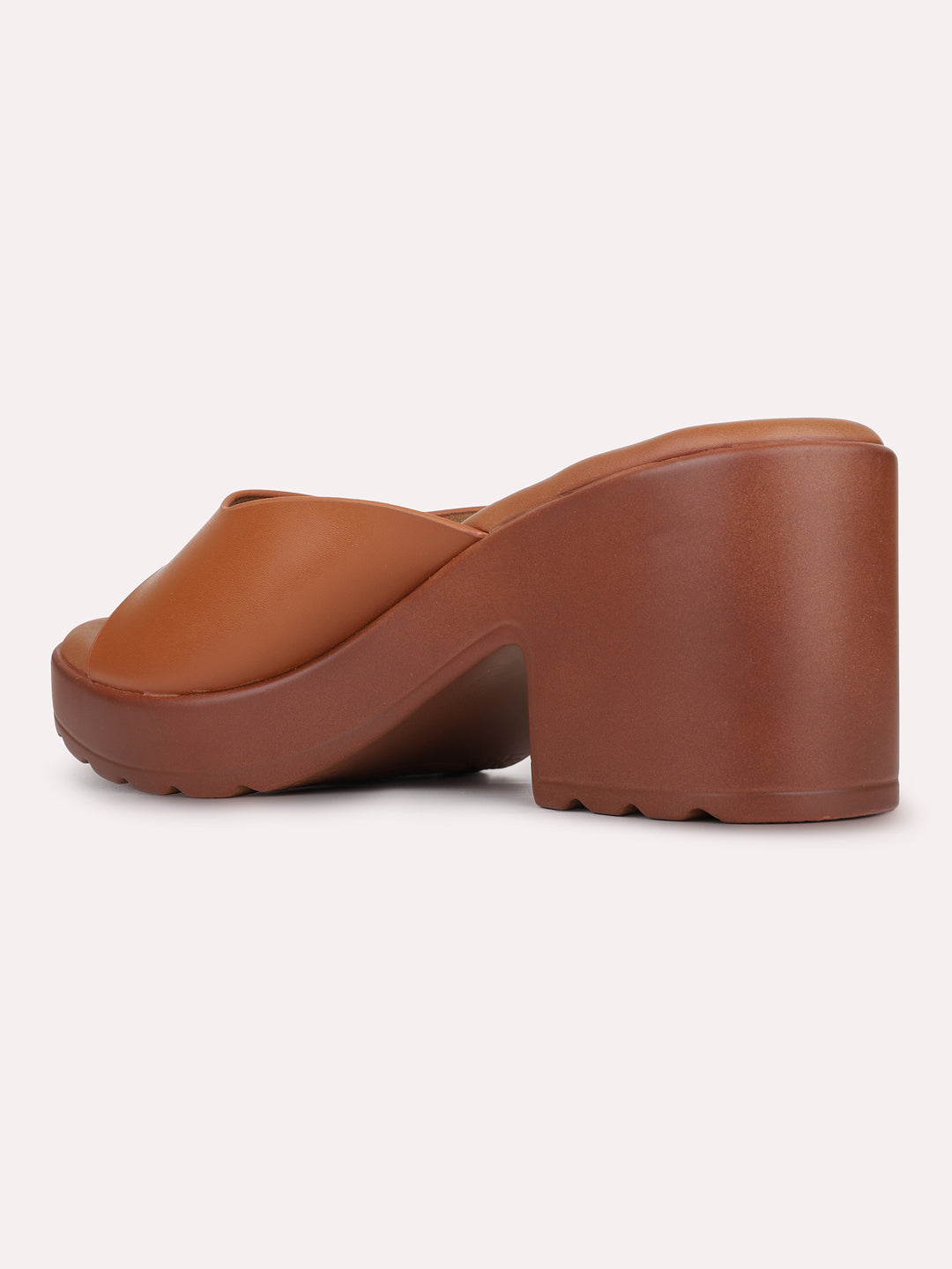Womens Tan Casual Solid Pattern Round Toe Shape Platform Heels