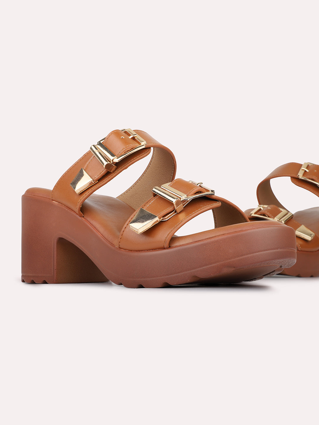 Womens Tan Casual Solid Pattern Round Toe Platform Heels