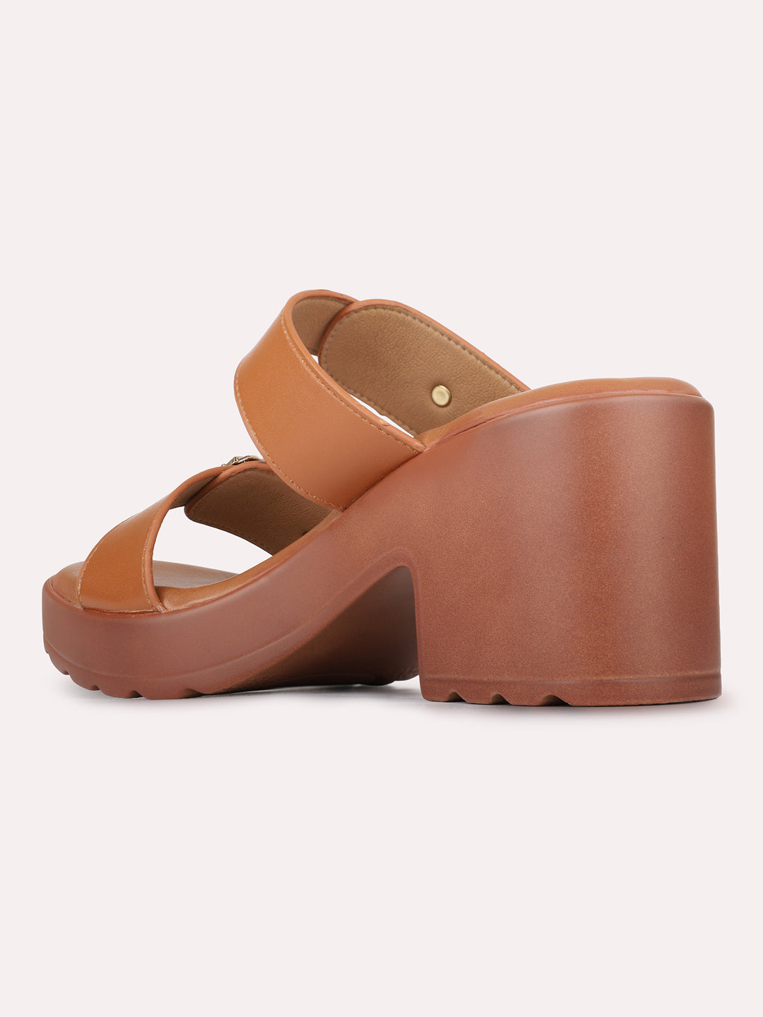 Womens Tan Casual Solid Pattern Round Toe Platform Heels