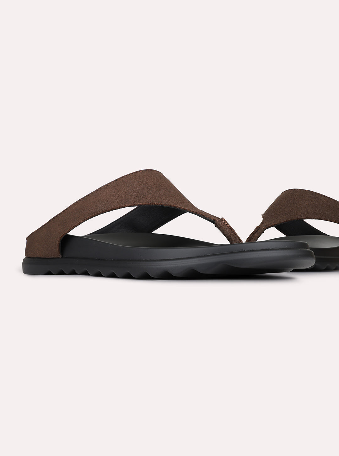 Womens Brown Casual Solid Pattern T-Strap Slip-On Flats