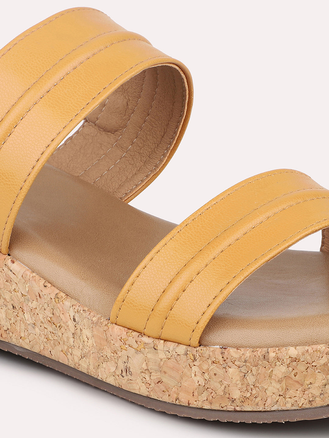 Women Mustard Solid Wedge Sandals