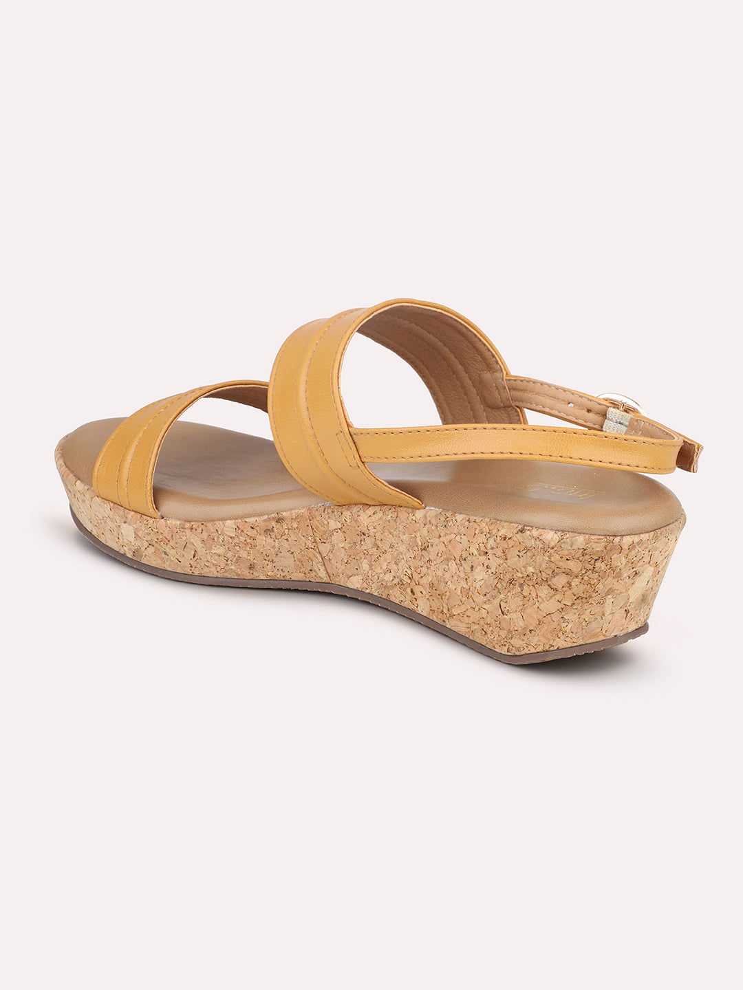 Women Mustard Solid Wedge Sandals