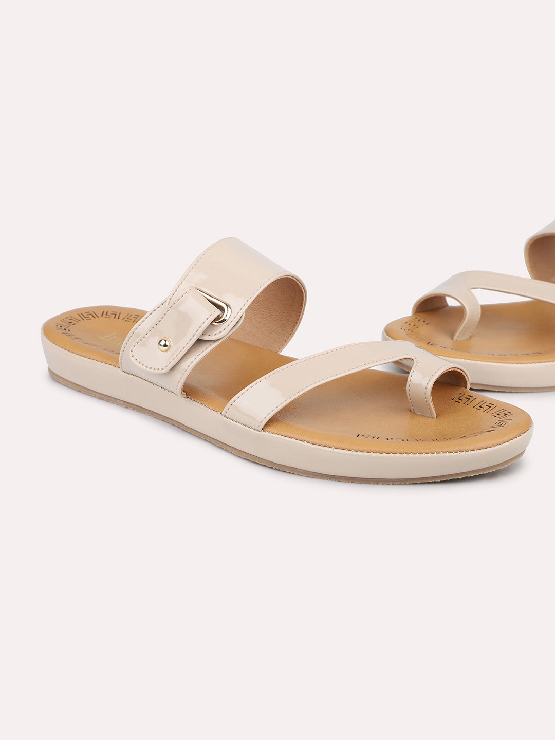 Women Beige Solid Comfort Sandals