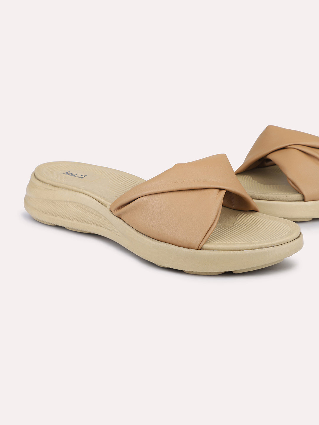 Women Beige Solid Comfort Sandals