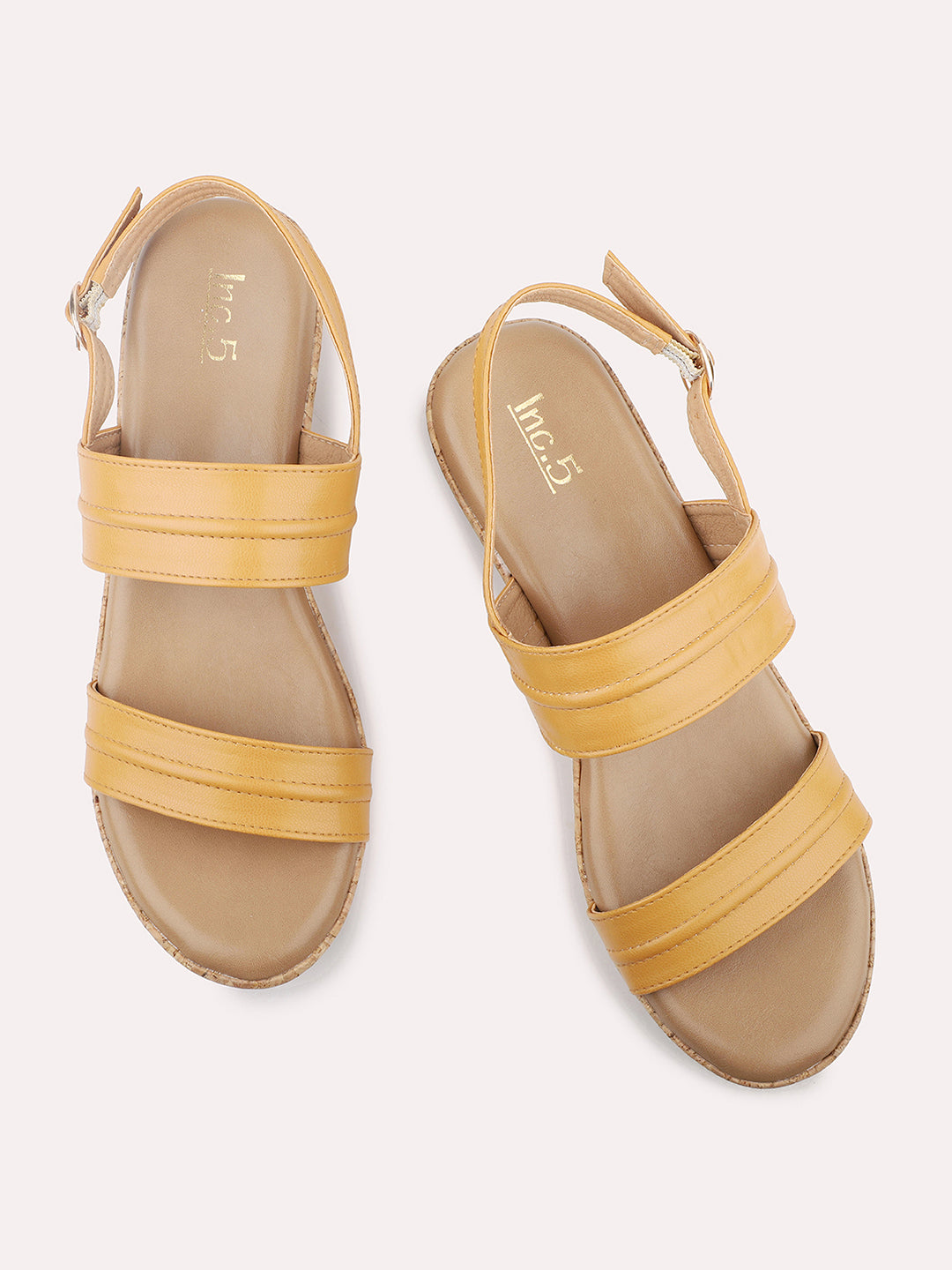 Women Mustard Solid Wedge Sandals