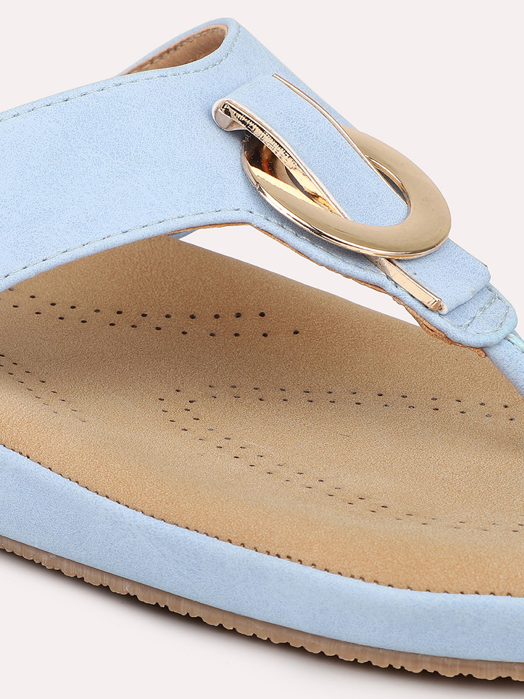 Women Blue Solid Comfort Heels Sandals
