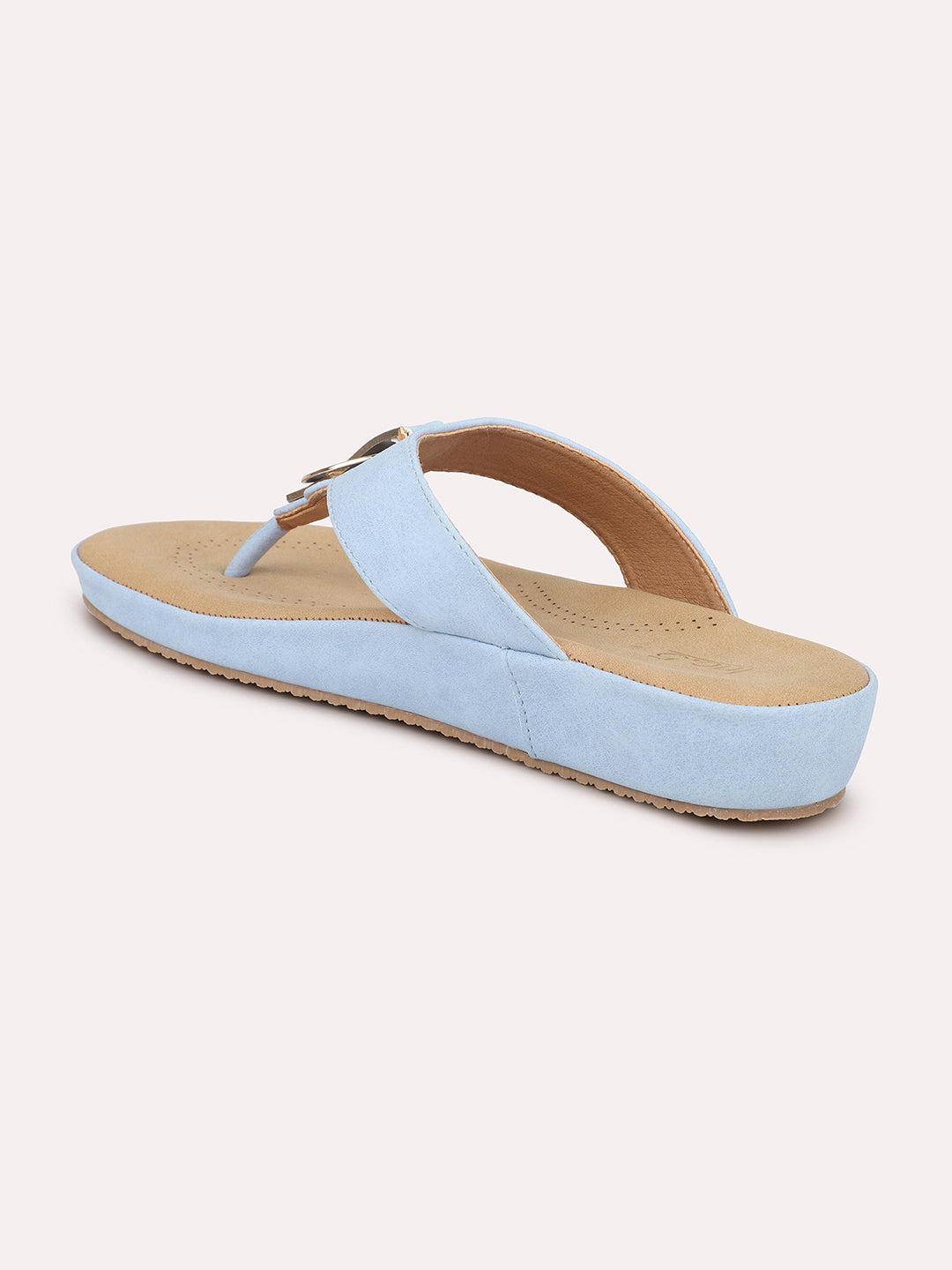 Women Blue Solid Comfort Heels Sandals