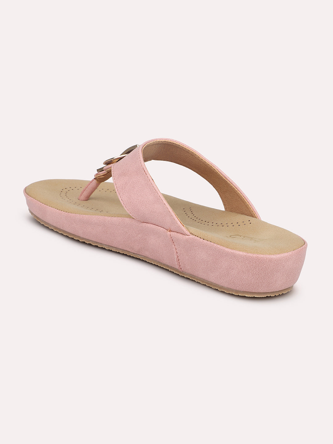 Women Peach Solid Comfort Heels Sandals