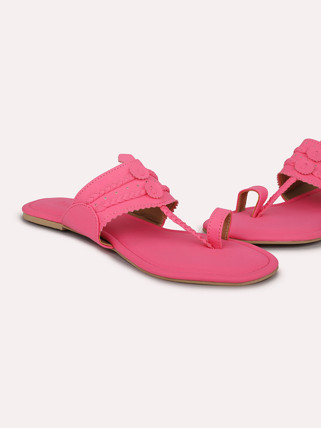 Women Pink Textured One Toe Flats