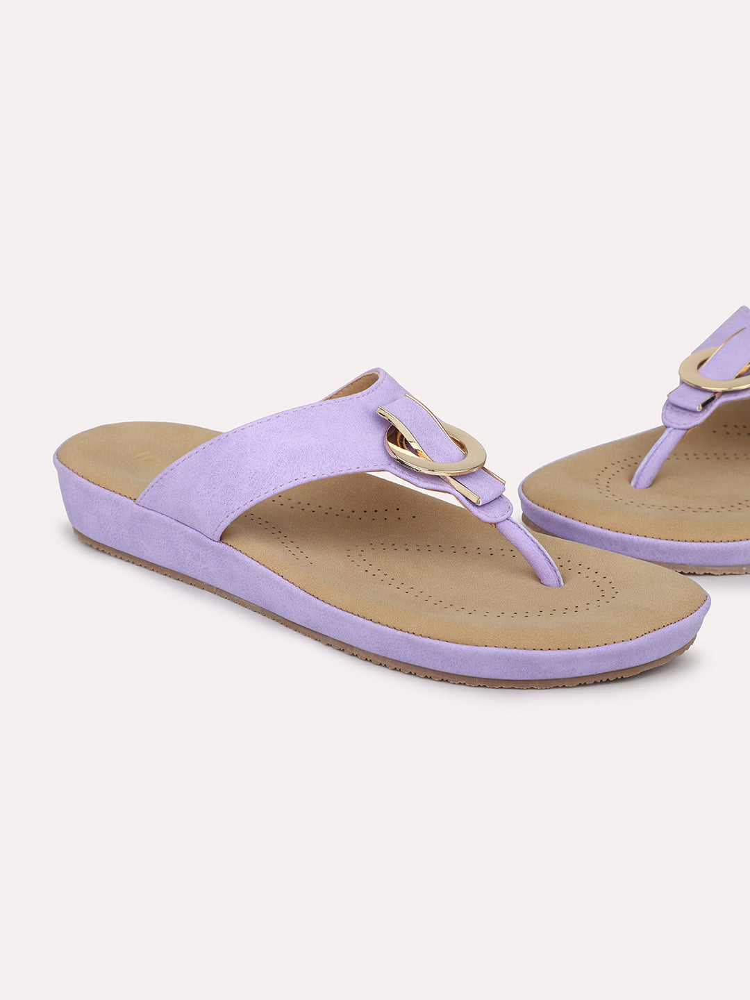Women Purple Solid Comfort Heels Sandals