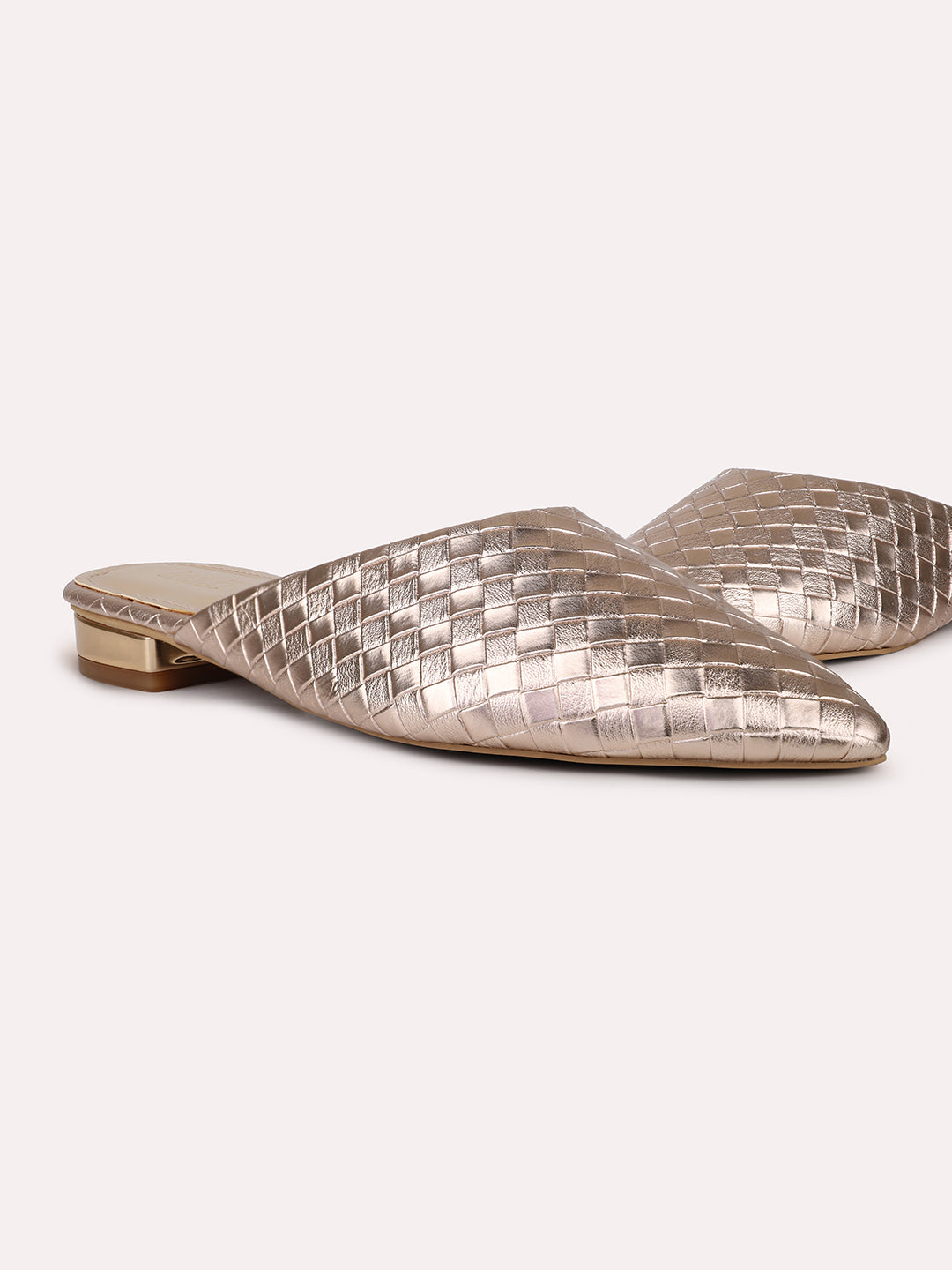 Womens Rose Gold Ethnic Solid Pointed Mules