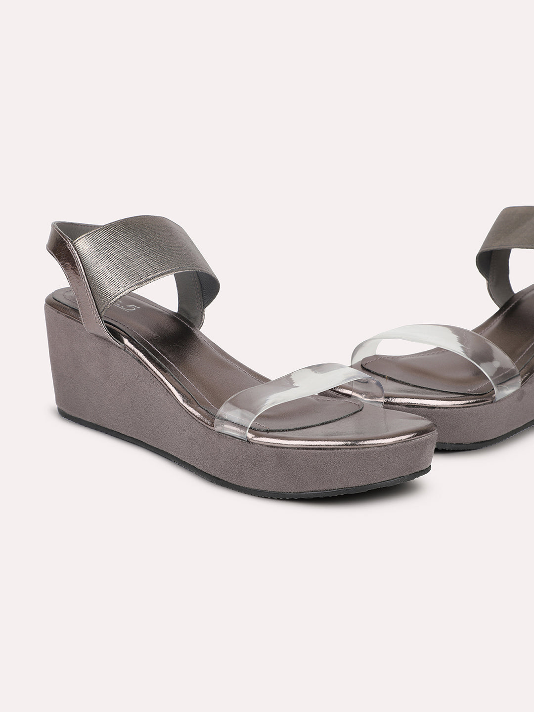 Women Pewter Embellished Wedges