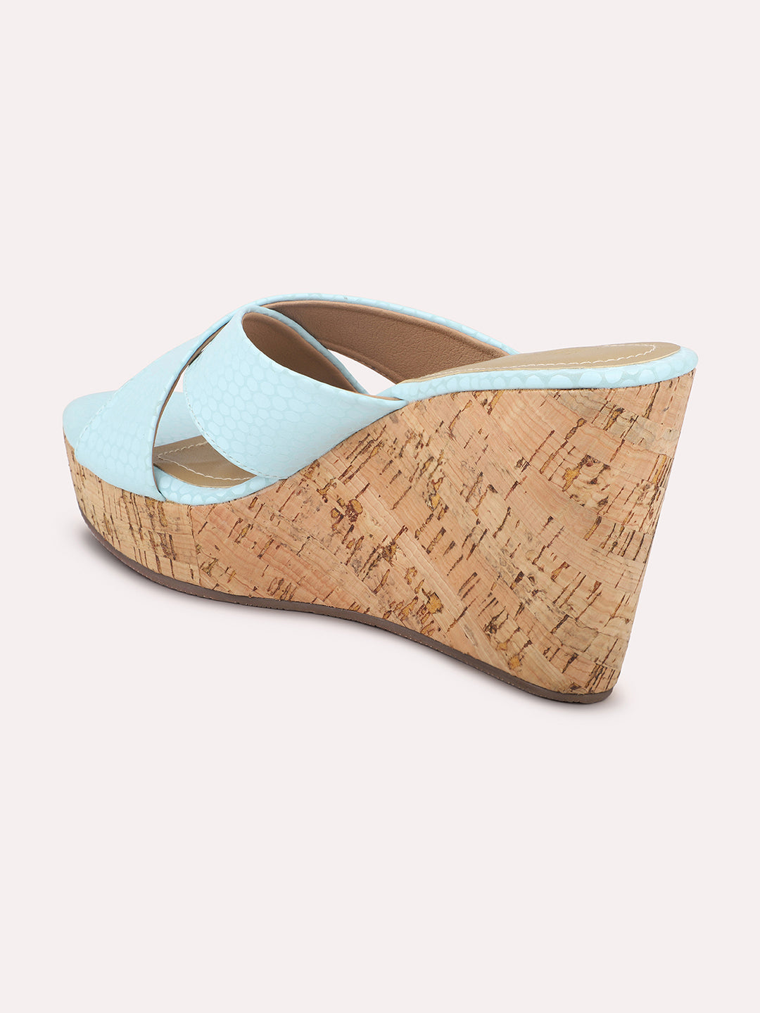 Women Blue Textured Open-Toe Wedges