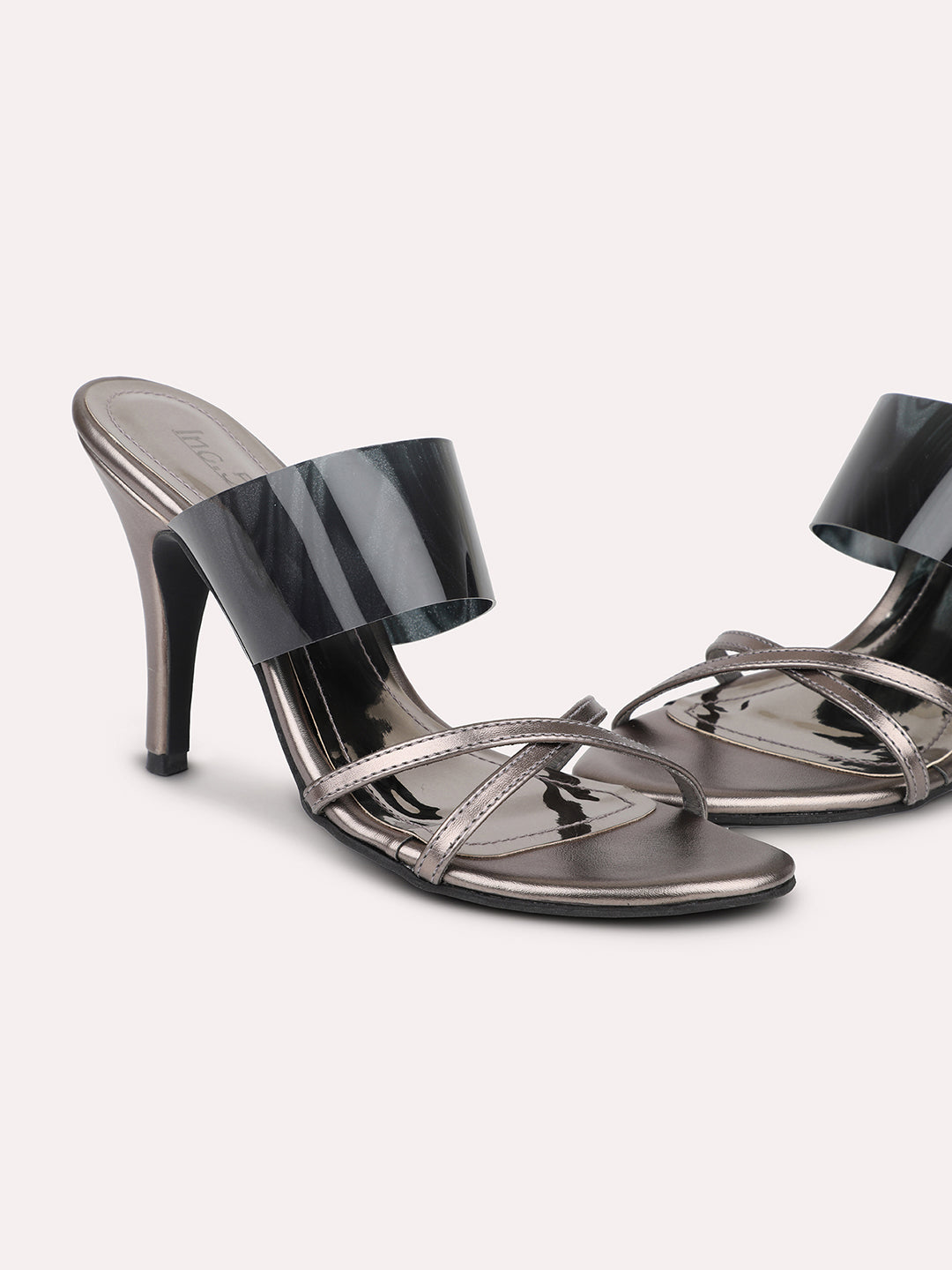 Women Pewter Embellished Stiletto Heels