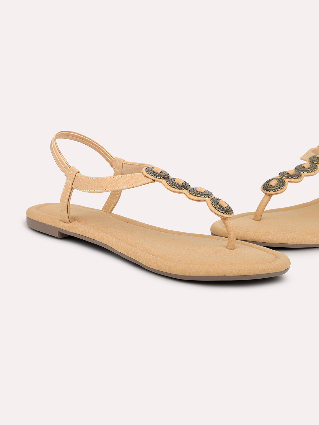 Women Beige Open Toe Flats