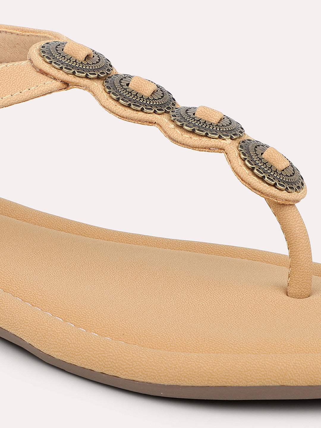 Women Beige Open Toe Flats