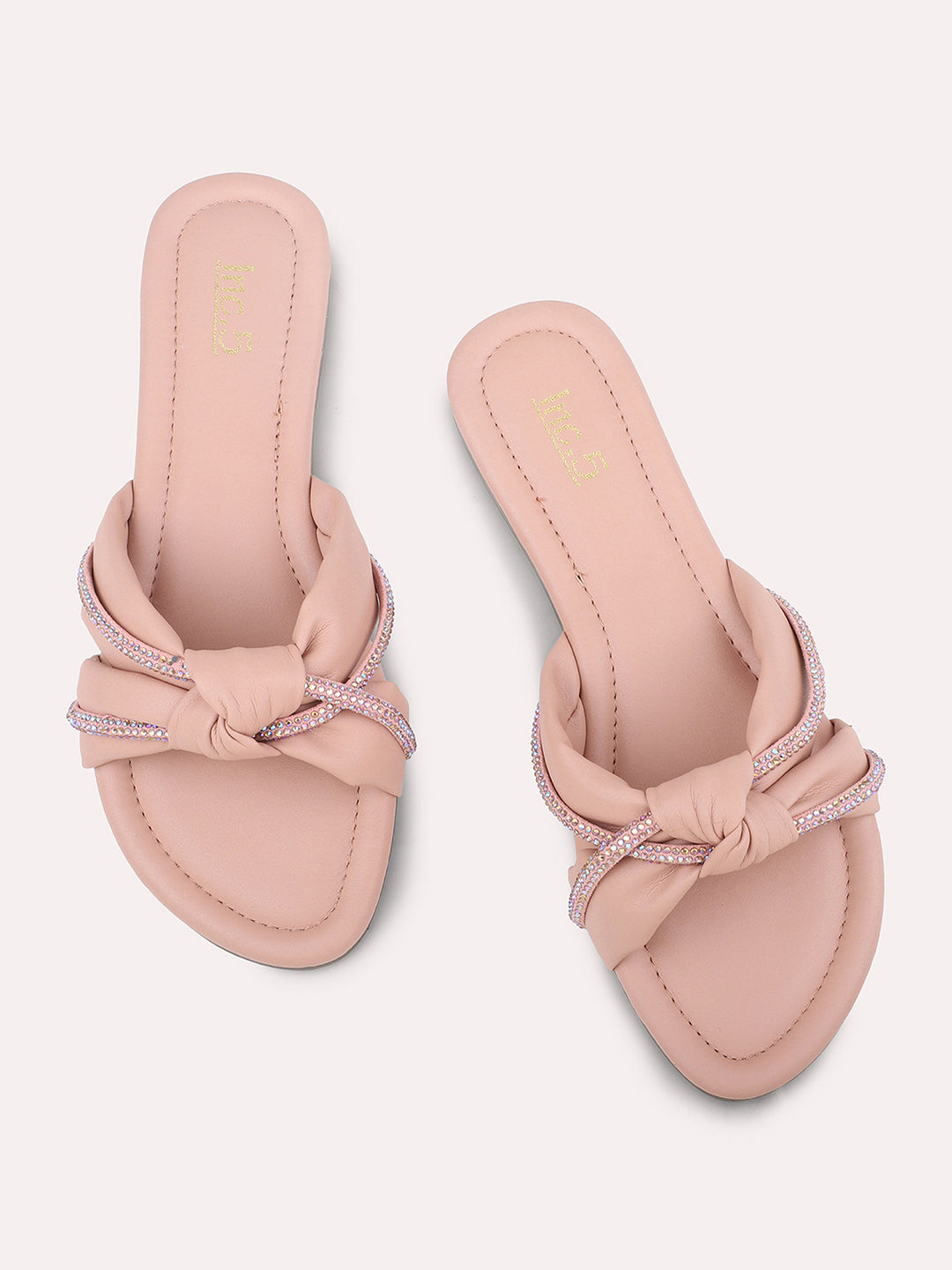 Women Peach Open Toe Midnight Knots Flats