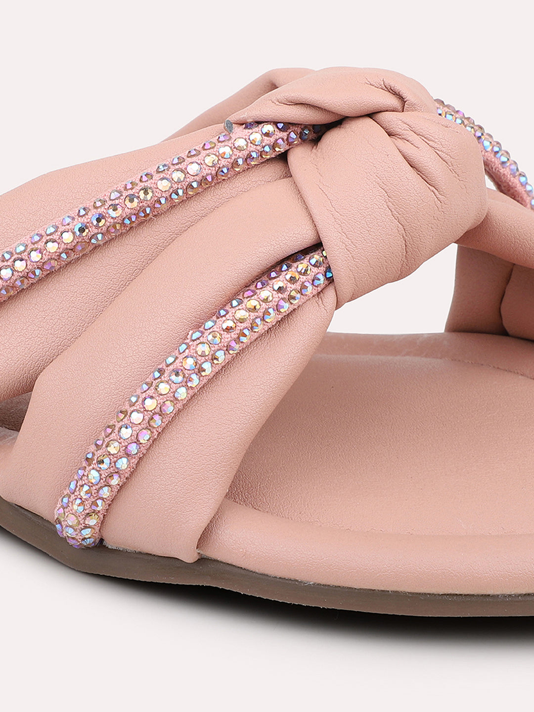 Women Peach Open Toe Midnight Knots Flats