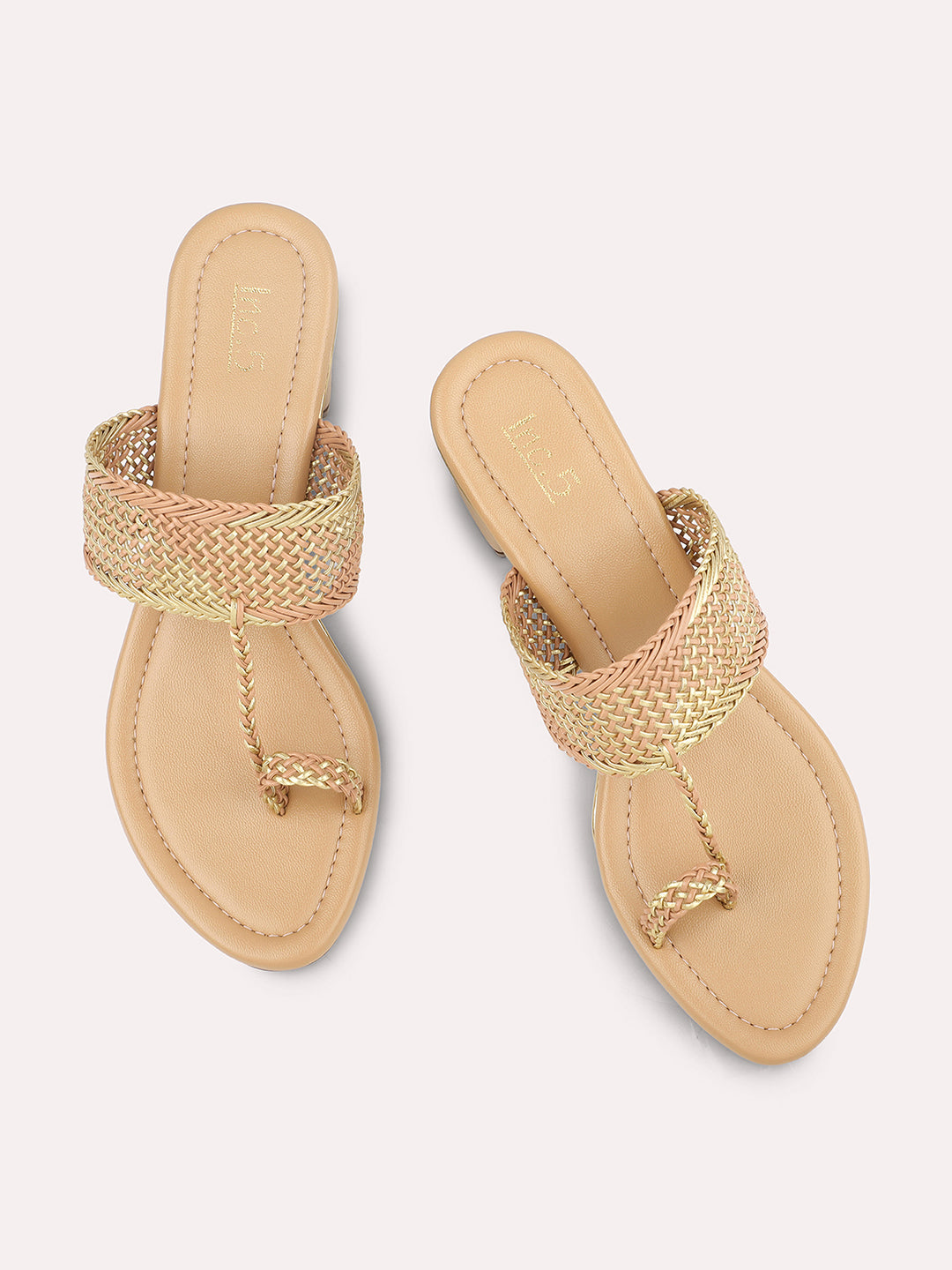 Women Beige Ethnic Block Heels