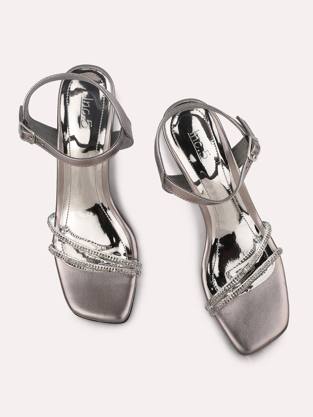 Women Pewter Embellished Stiletto Heels