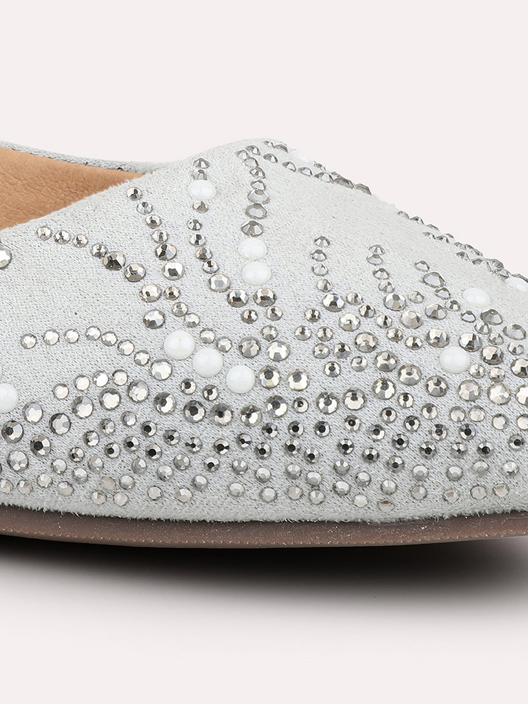 Women Grey Embellished Ballerinas Flats