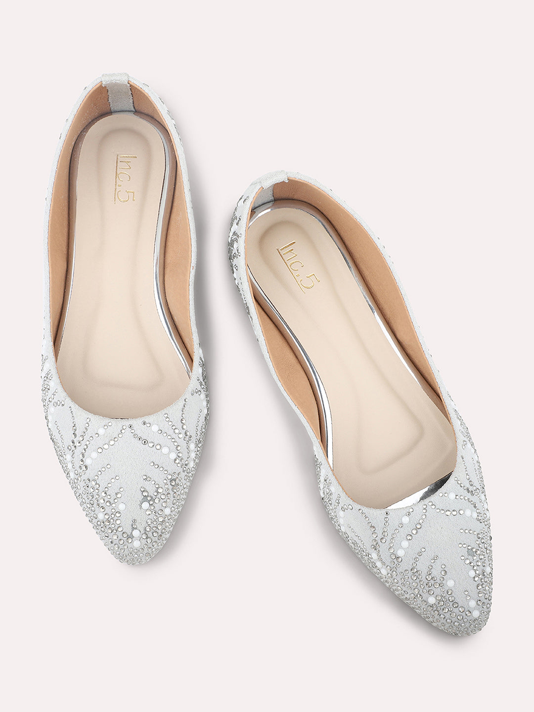 Women Grey Embellished Ballerinas Flats