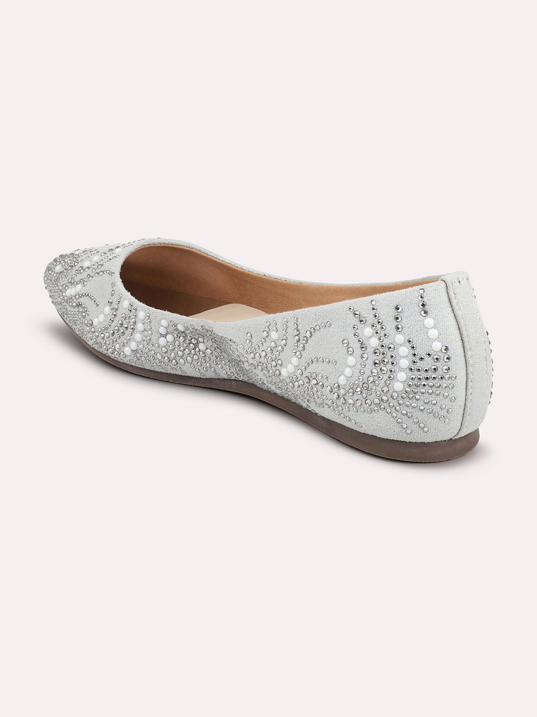 Women Grey Embellished Ballerinas Flats