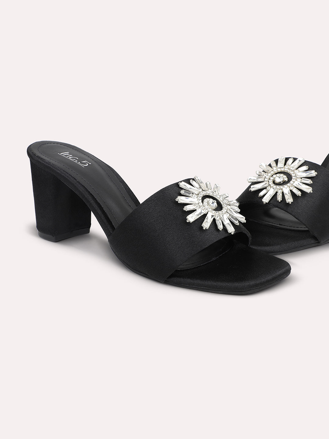 Women Black Embellished Party Block Heels