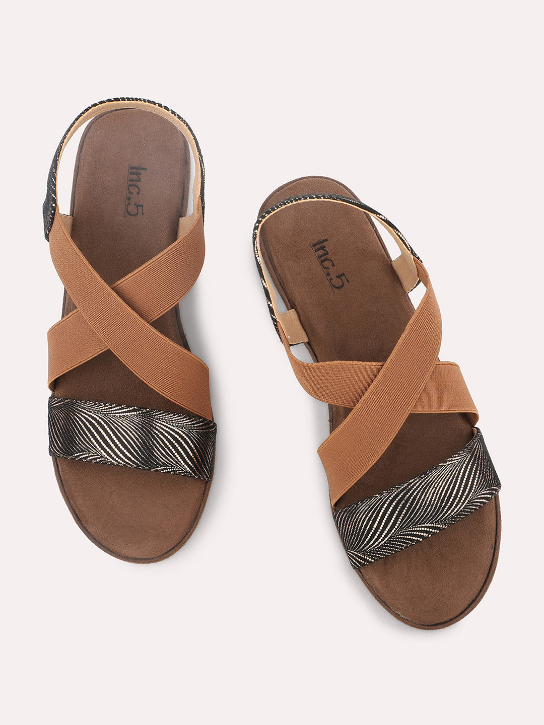 INC5 women’s antique wedge sandals with textured metallic strap
