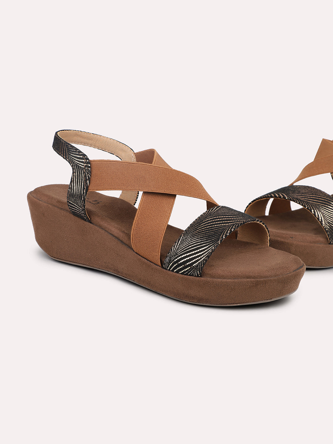 Women Antique Textured Open-Toe Wedges