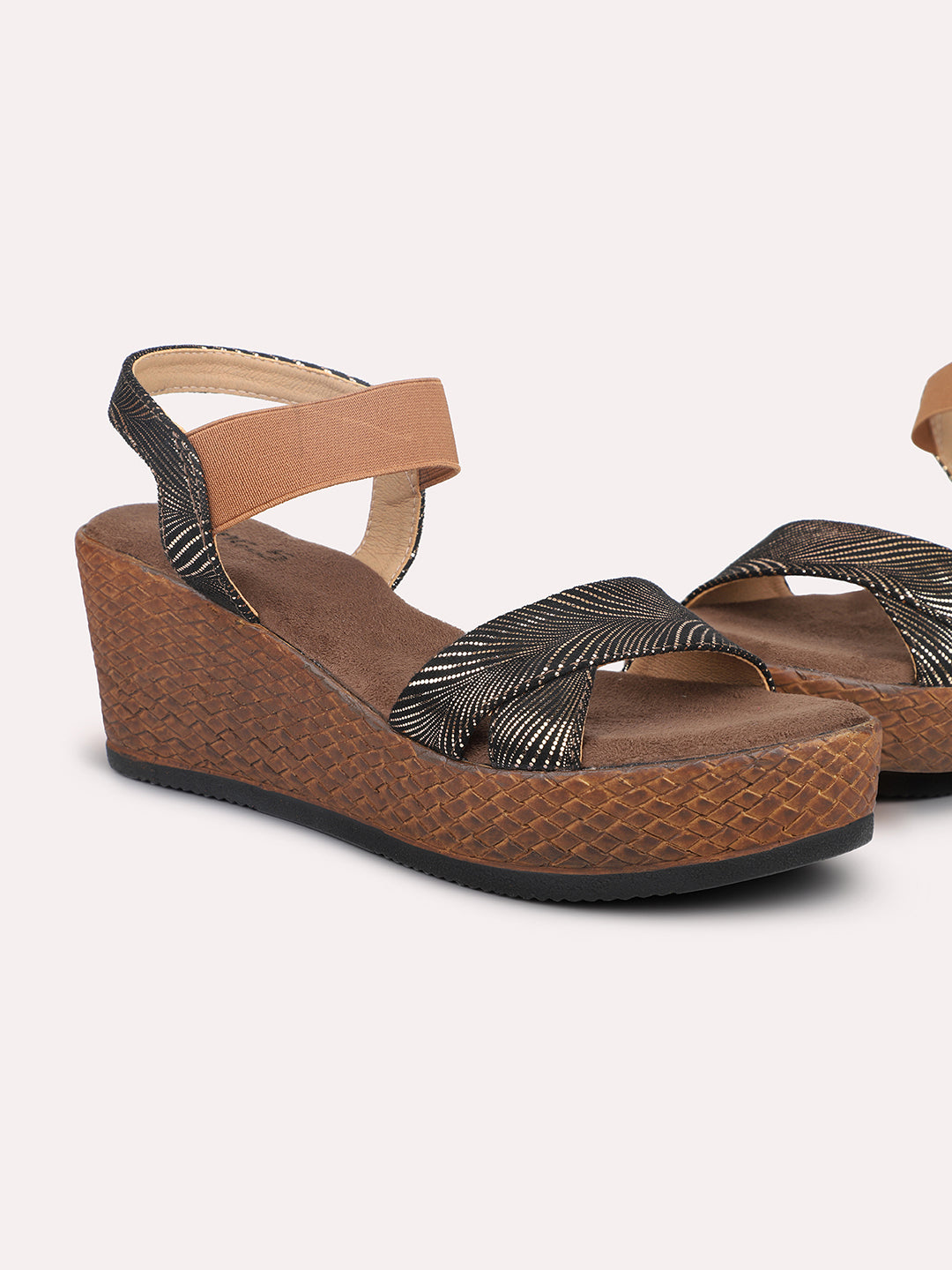 Women Antique Textured Open-Toe Wedges