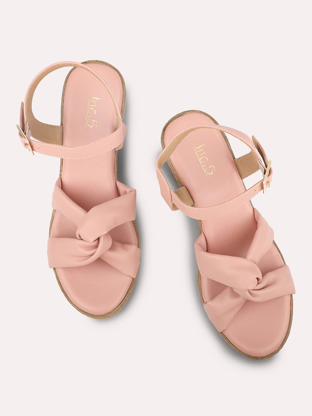 Women Peach Solid Wedge Sandals