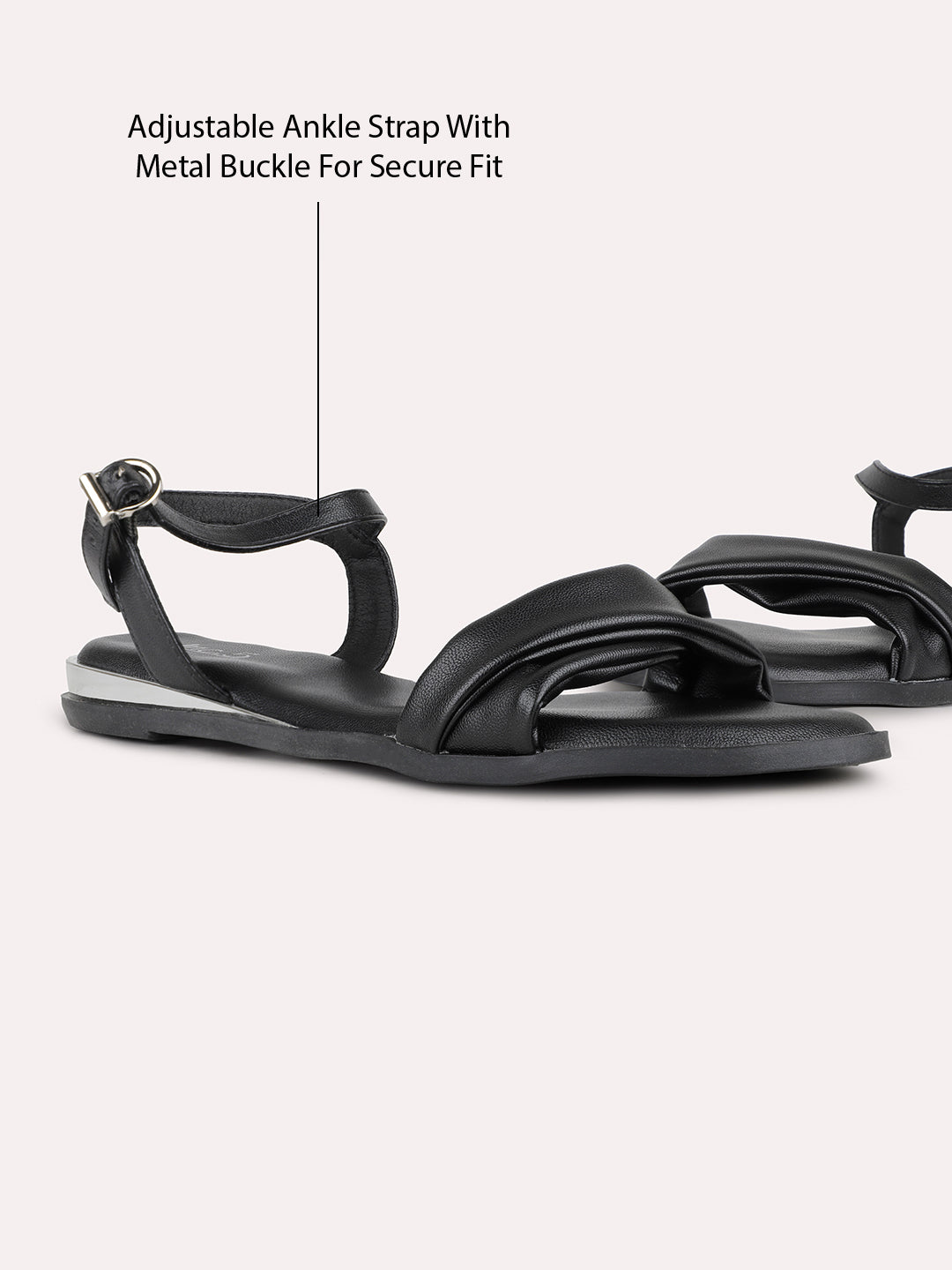 Womens Black Casual Solid Open Toe Sandals