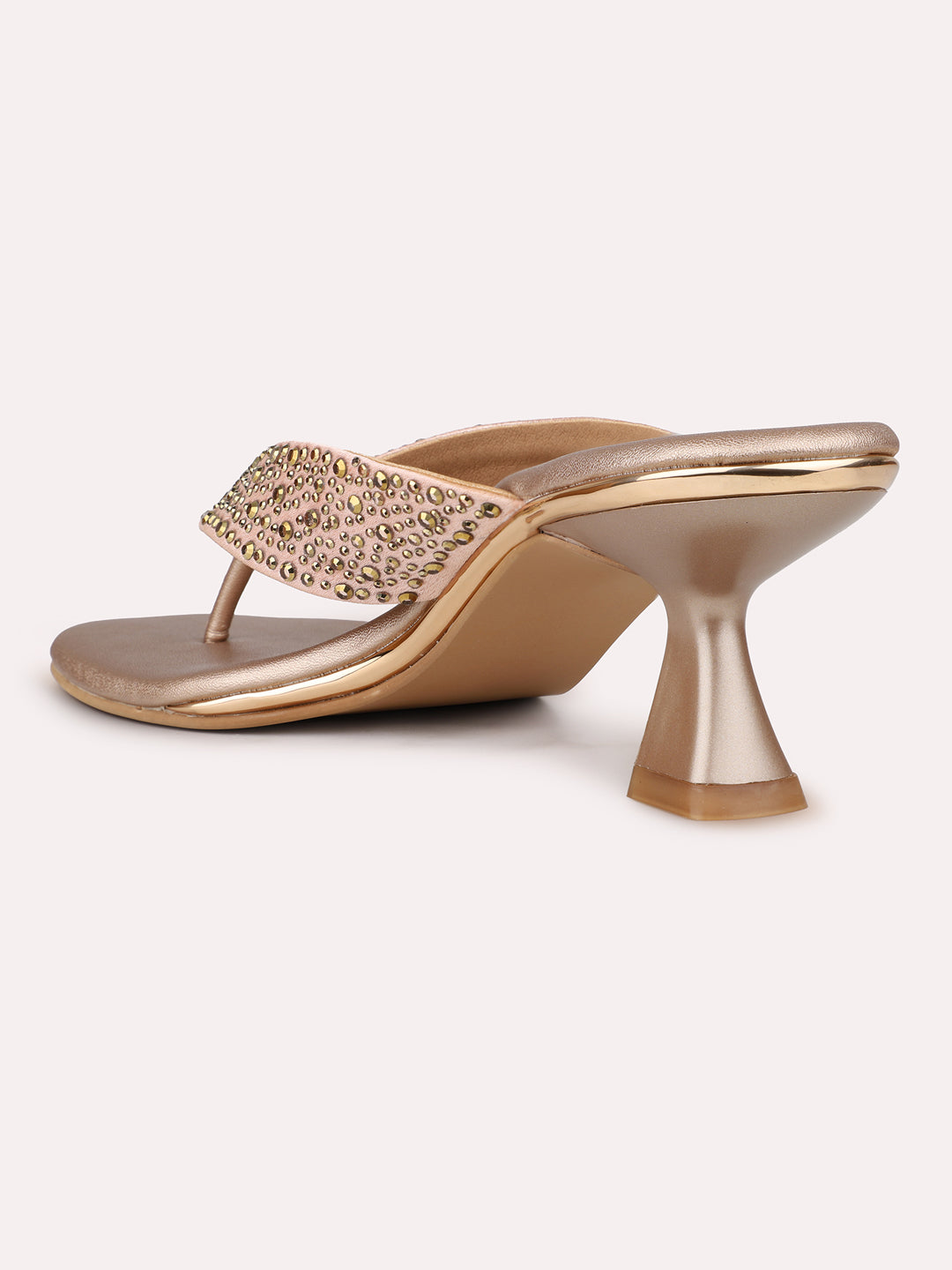 Womens Rose Gold Ethnic Embellished Round Toe Heels