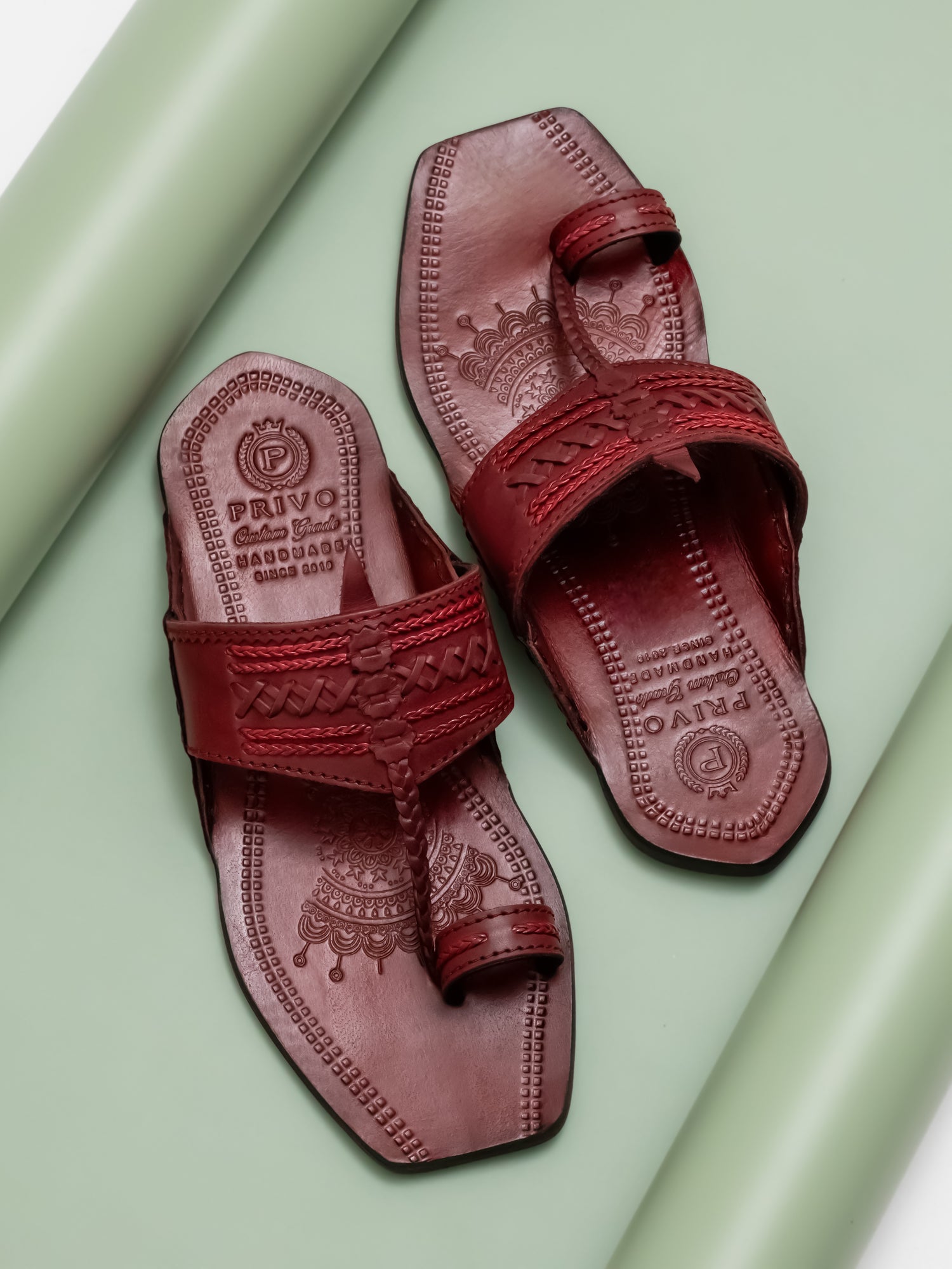 Privo Red Kolhapuris Sandal for Men