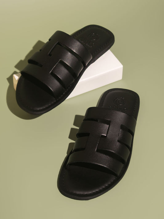 Privo Black Strap Casual Sandal For Men