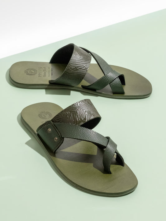 Privo Green One Toe Casual Sandal For Mens