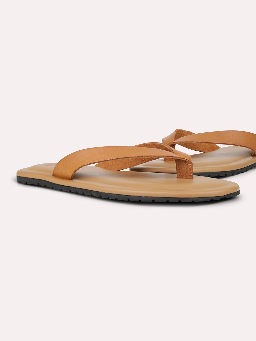 Men Tan Solid Casual Flat Sandals