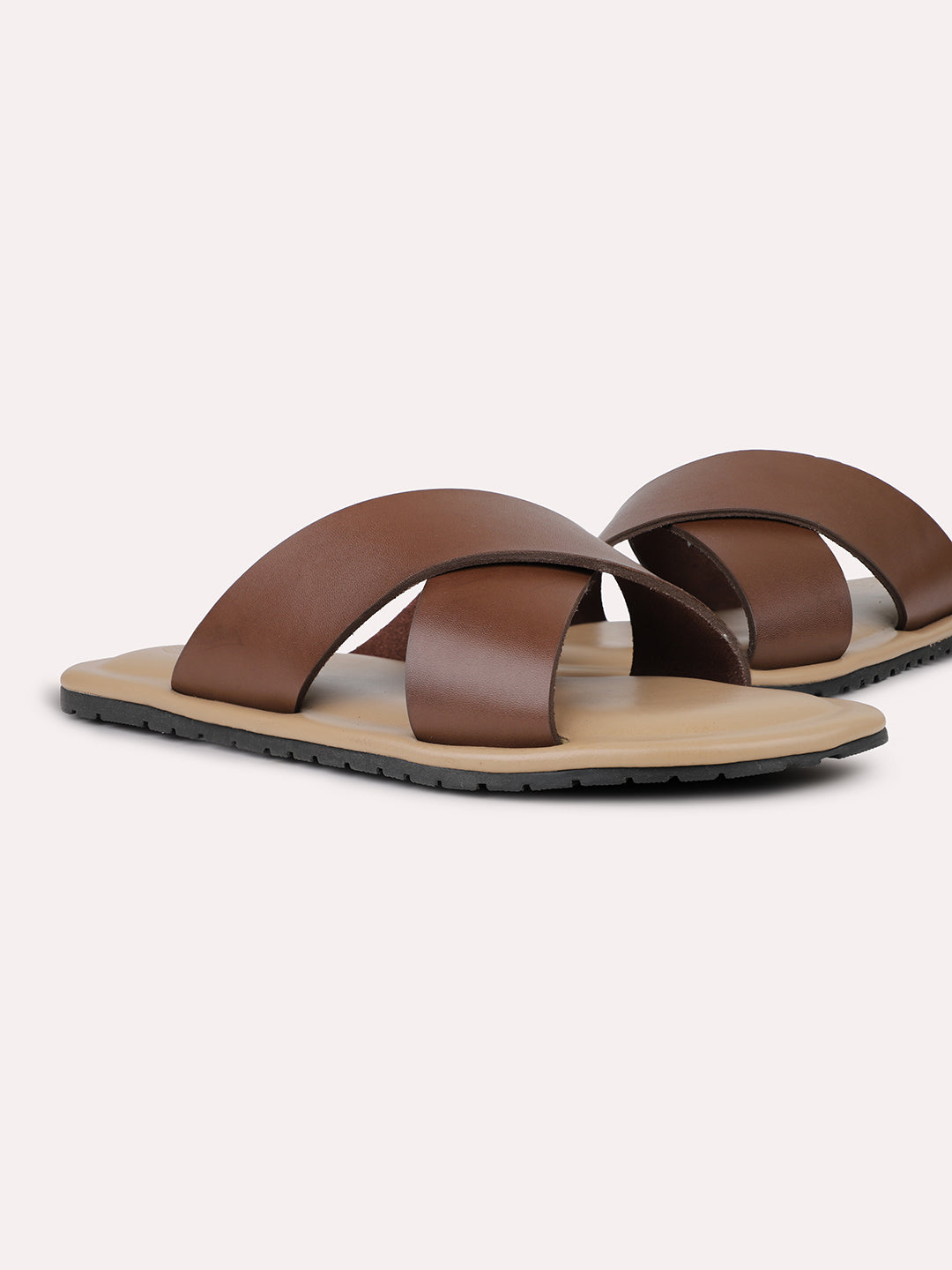 Men Brown Solid Leather Casual Sandals