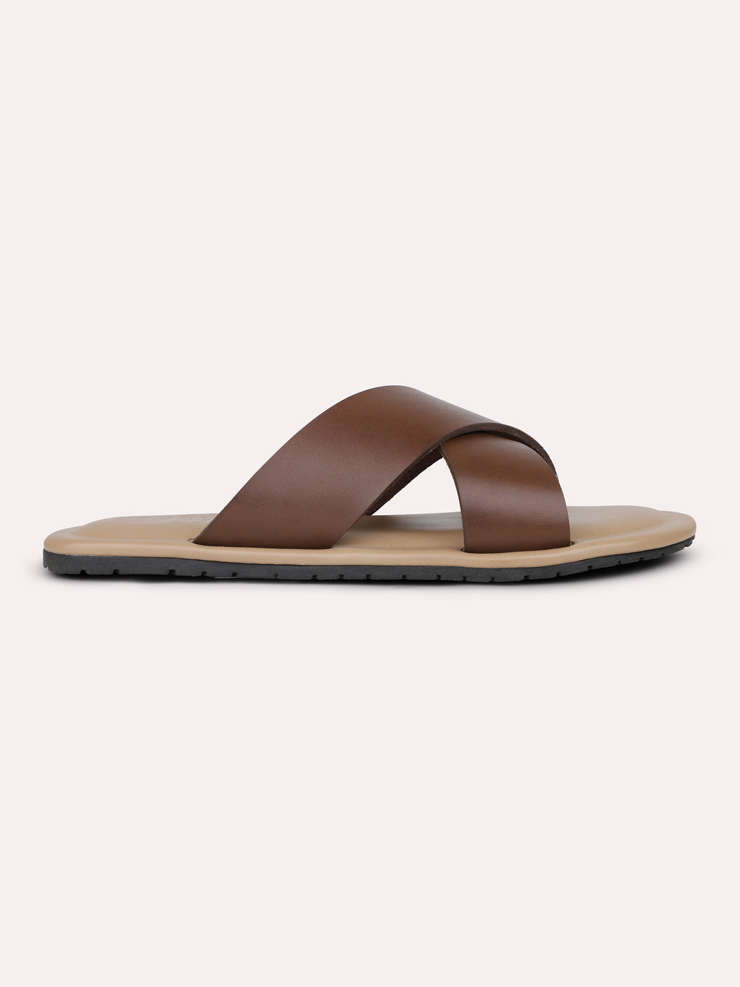 Men Brown Solid Leather Casual Sandals