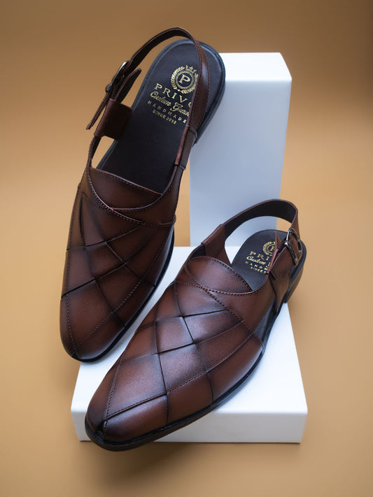 Privo Brown Textured Casual Sandal For Men