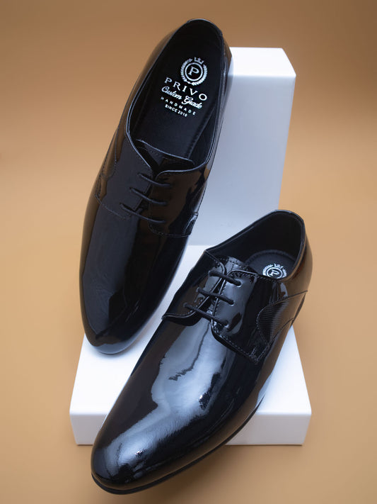 Privo Black Fomal Lace-Up Derby Shoes For Men