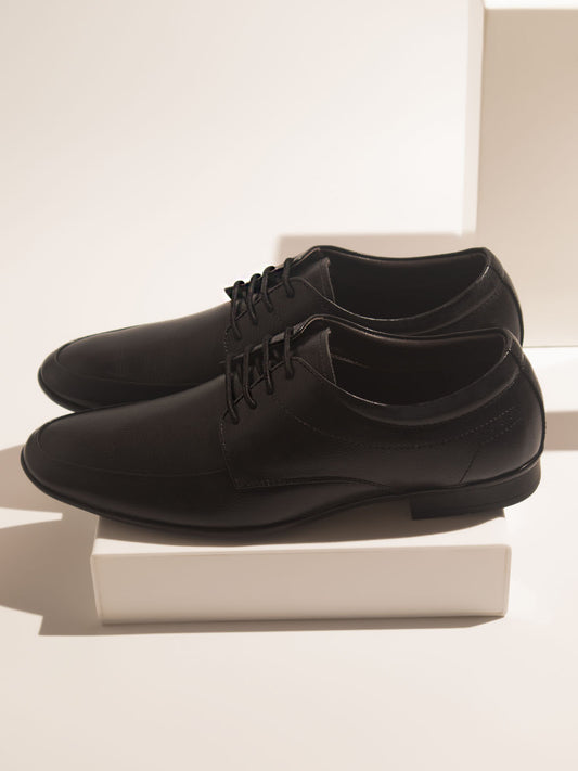 Privo Black Formal Lace-Up Derby Shoes For Men