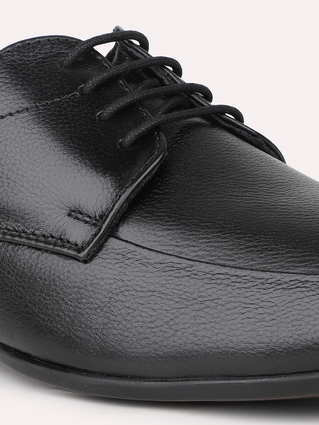 Men Black Textured Formal Lace Up Derby Shoes