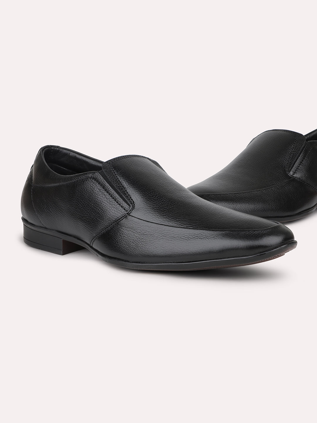 Men Black Textured Formal Slip-Ons Shoes