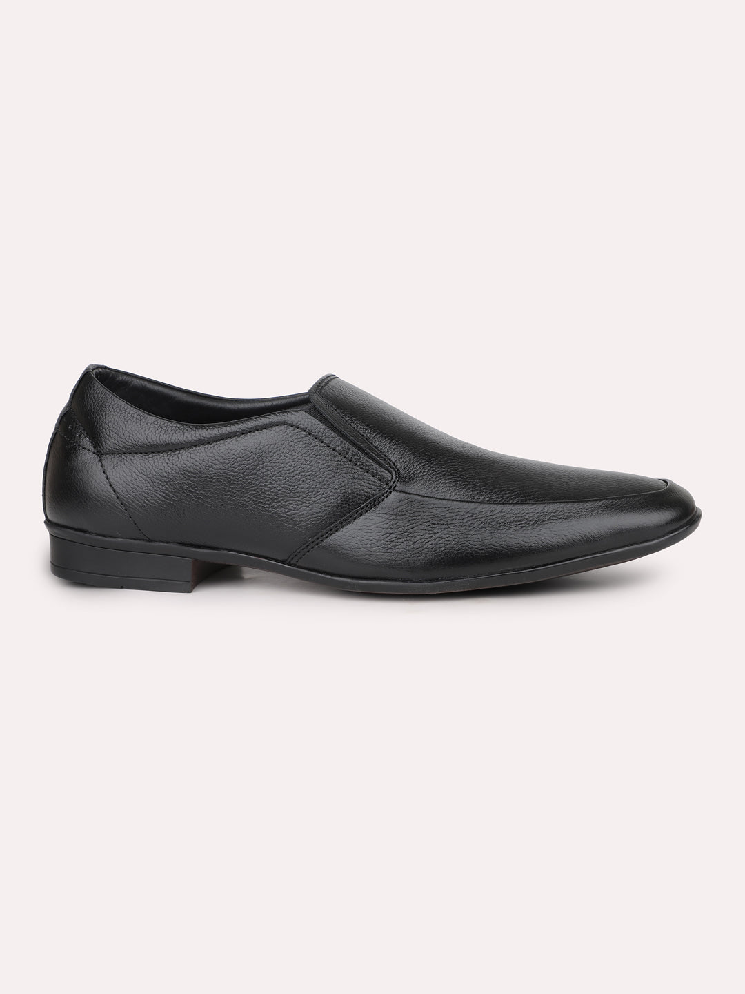 Men Black Textured Formal Slip-Ons Shoes